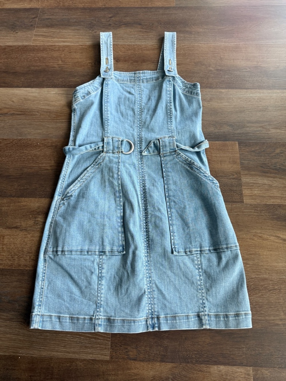 American Eagle Outfitters Light Blue Denim Pinafore Dress with D-Ring Detail
